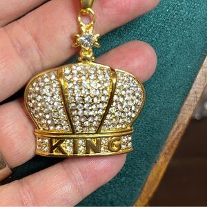 Gold King Crown Pendant Necklace for the King of the Castle 20”
